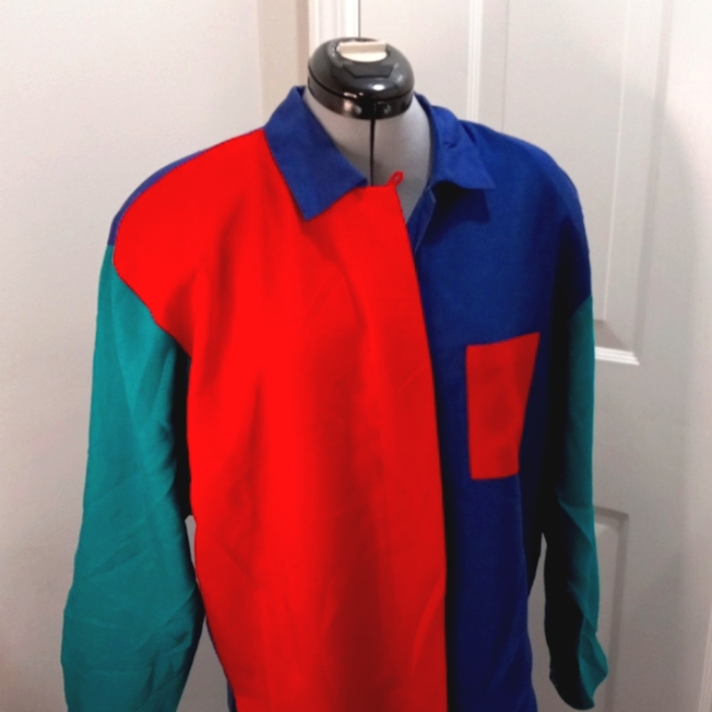Tan Jay Oversized Multi Color Blocker Shirt Size 10